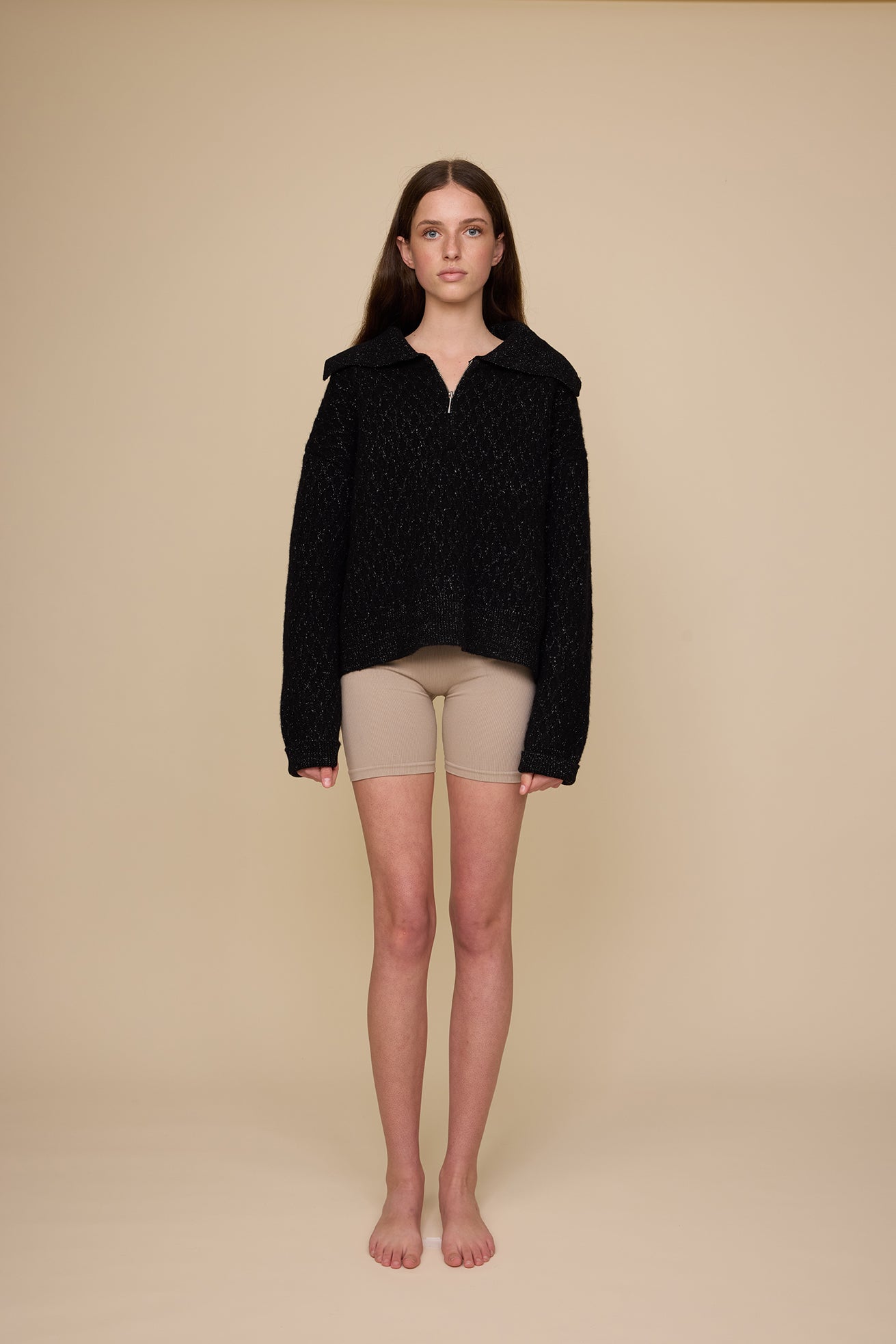 Ola Zip Sweater - Black Sparkle