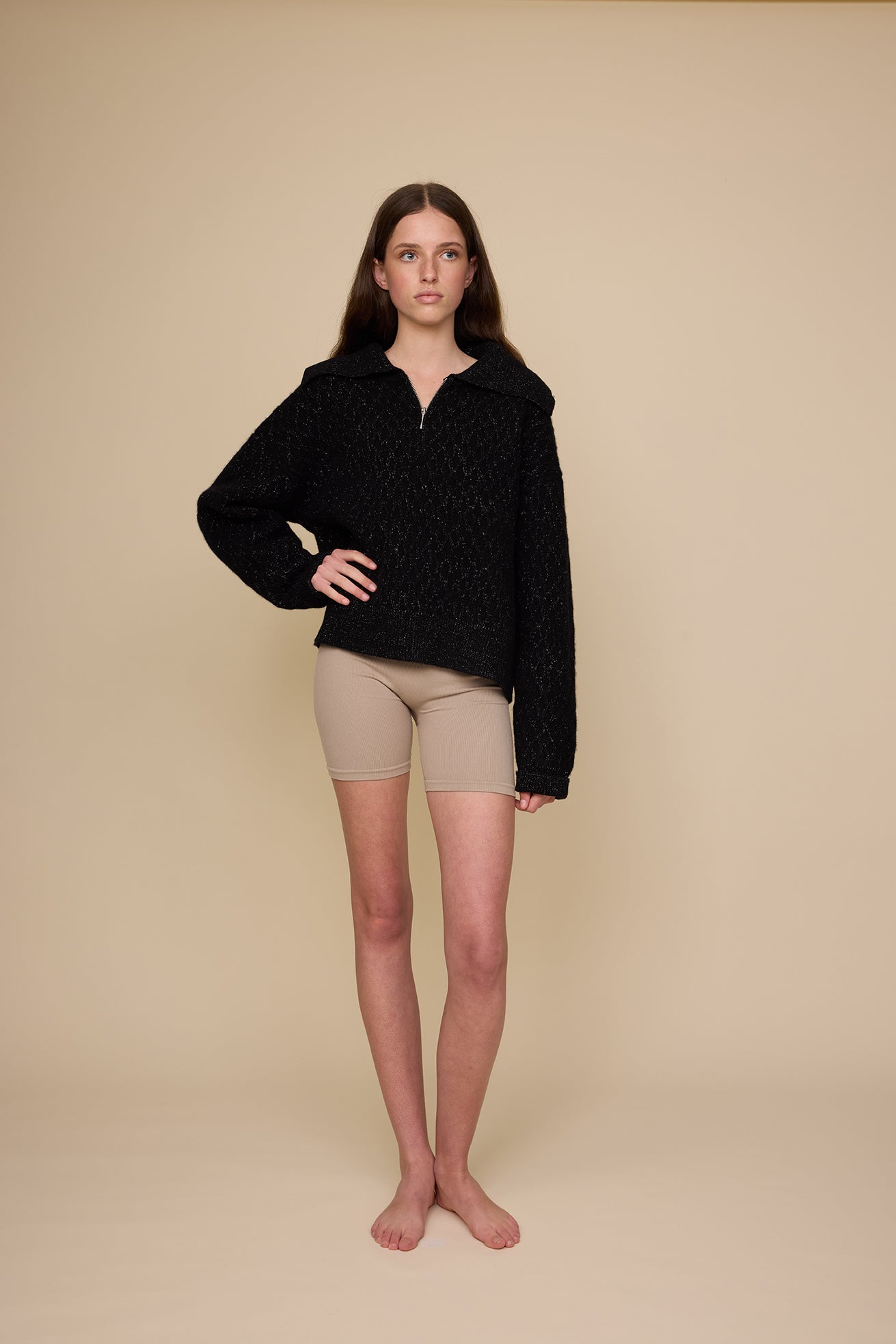 Ola Zip Sweater - Black Sparkle