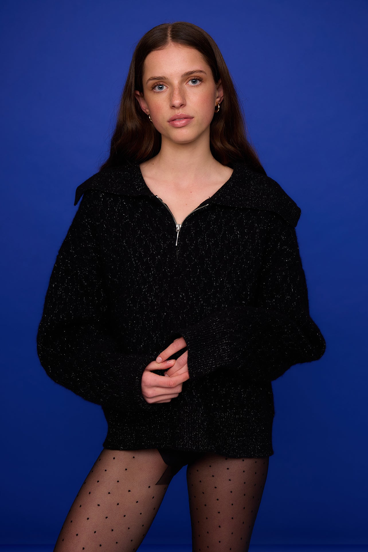 Ola Zip Sweater - Black Sparkle