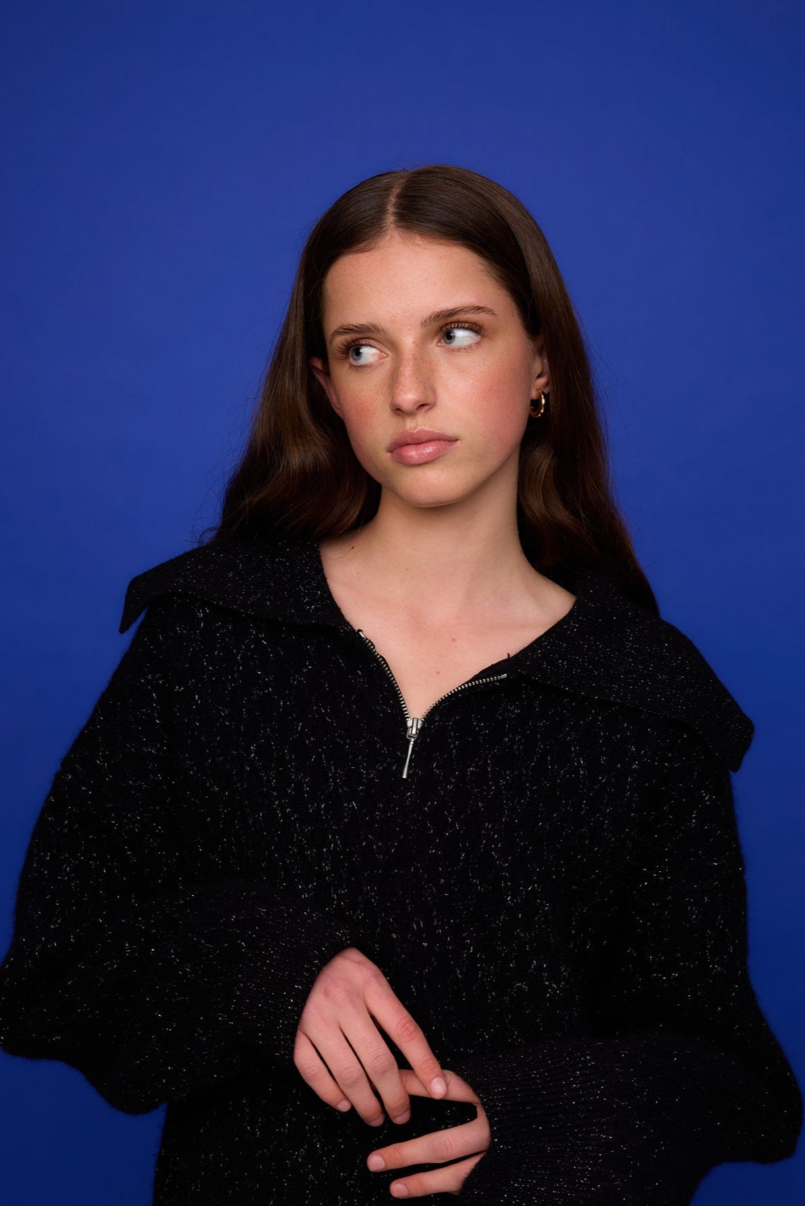 Ola Zip Sweater - Black Sparkle