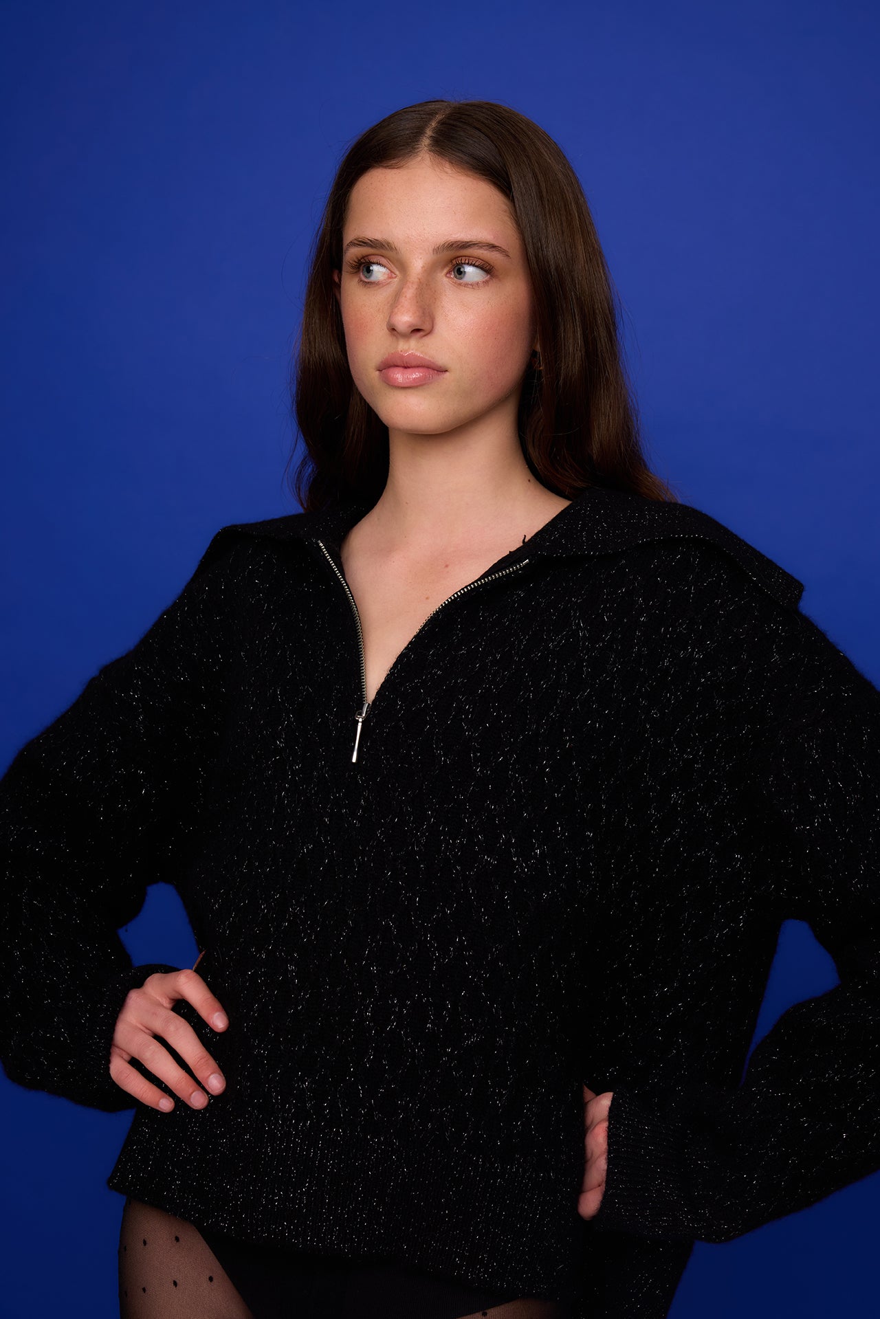 Ola Zip Sweater - Black Sparkle