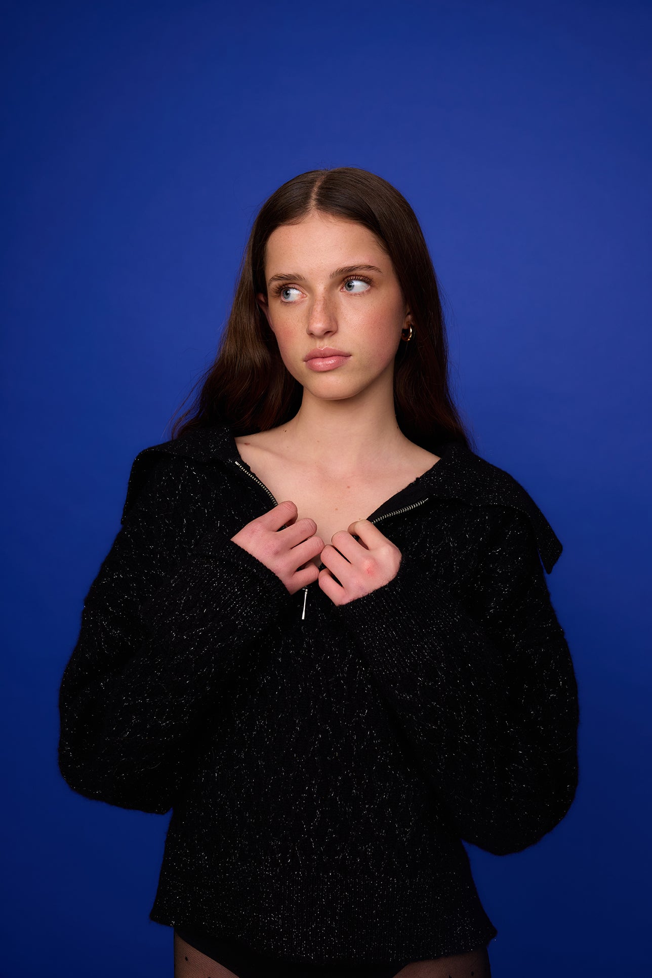 Ola Zip Sweater - Black Sparkle
