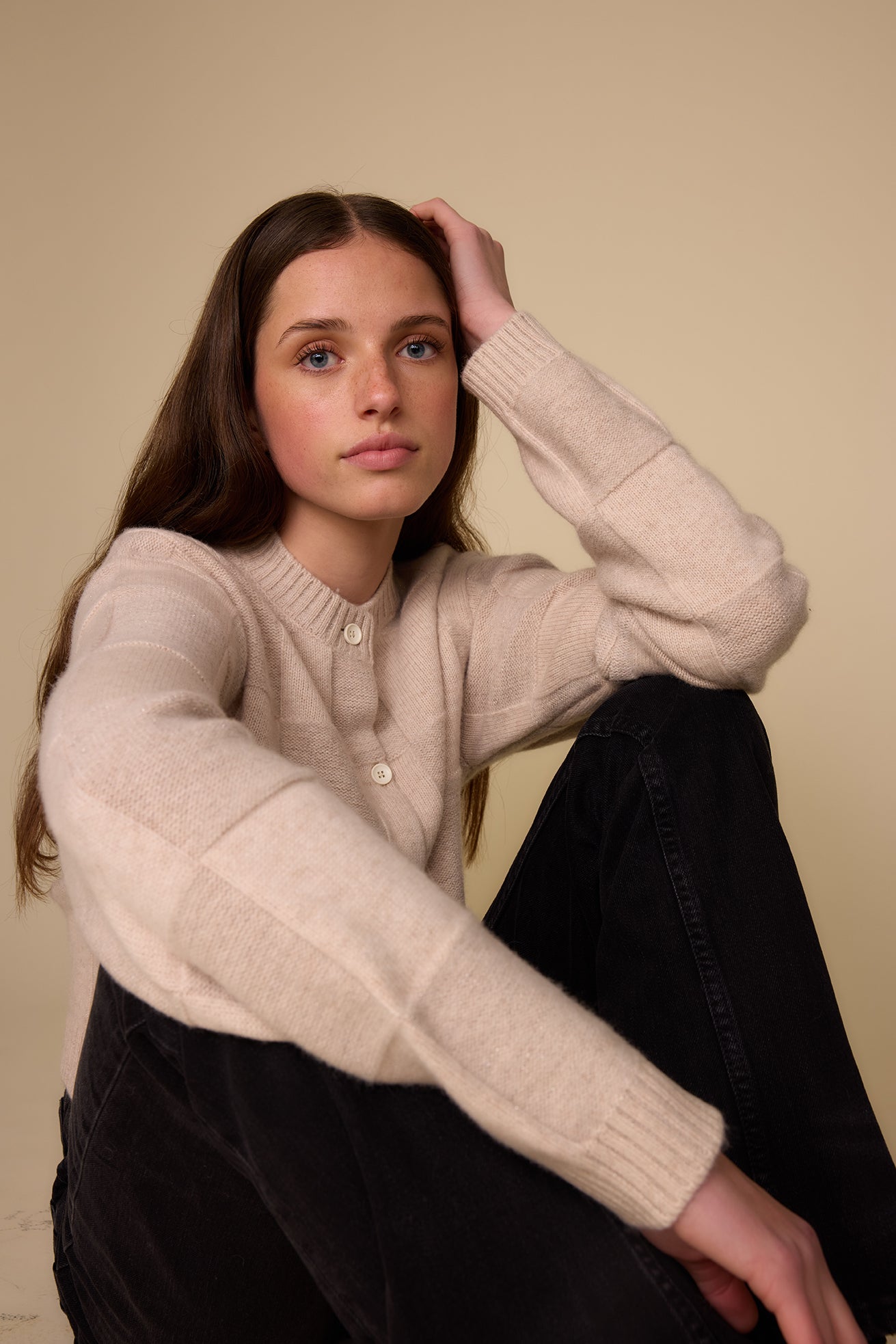Squares Cardi - Oat Sparkle