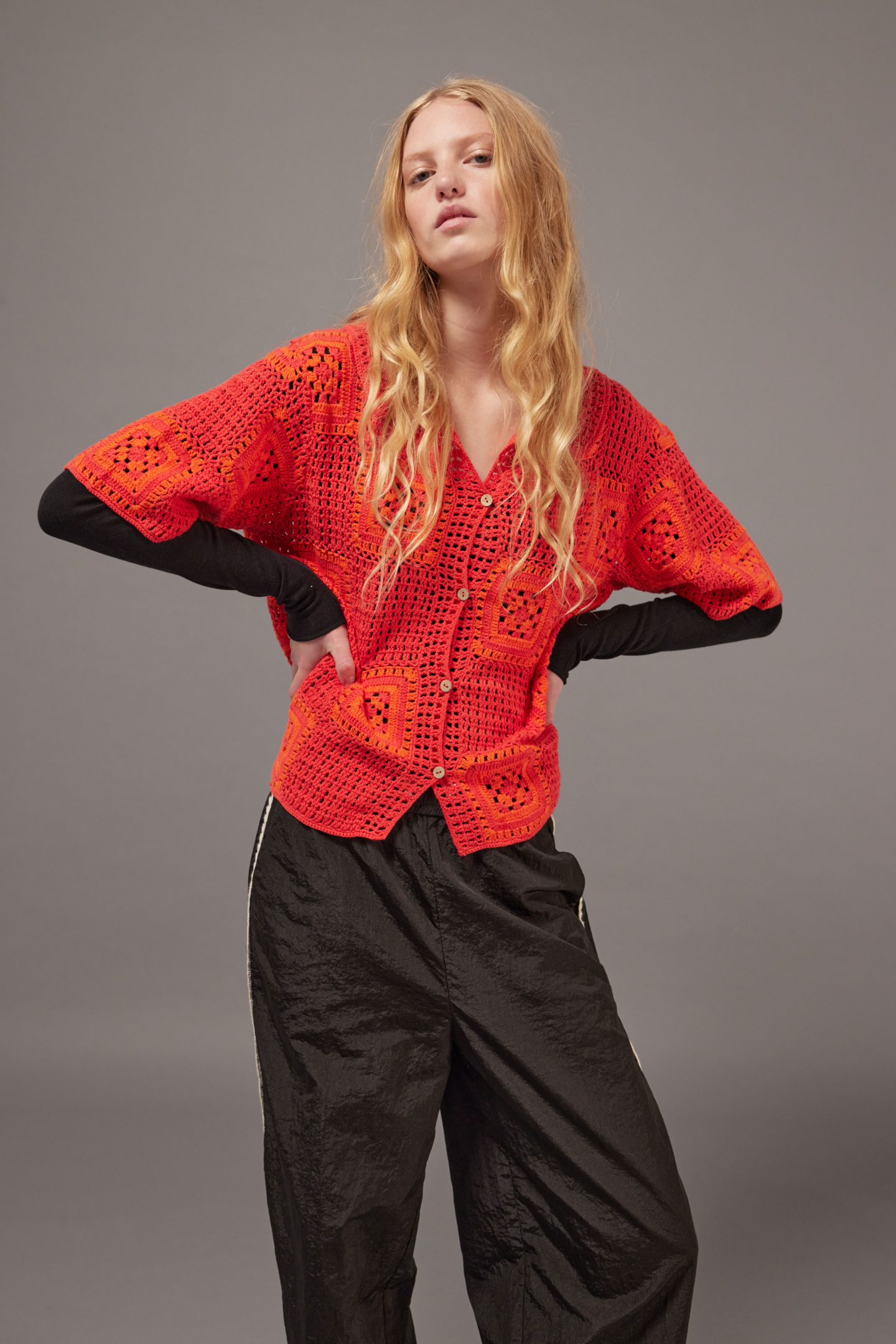 Hand-Crochet Shirt - Red / Orange