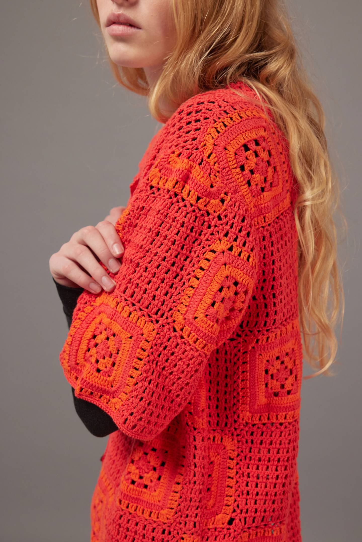 Hand-Crochet Shirt - Red / Orange