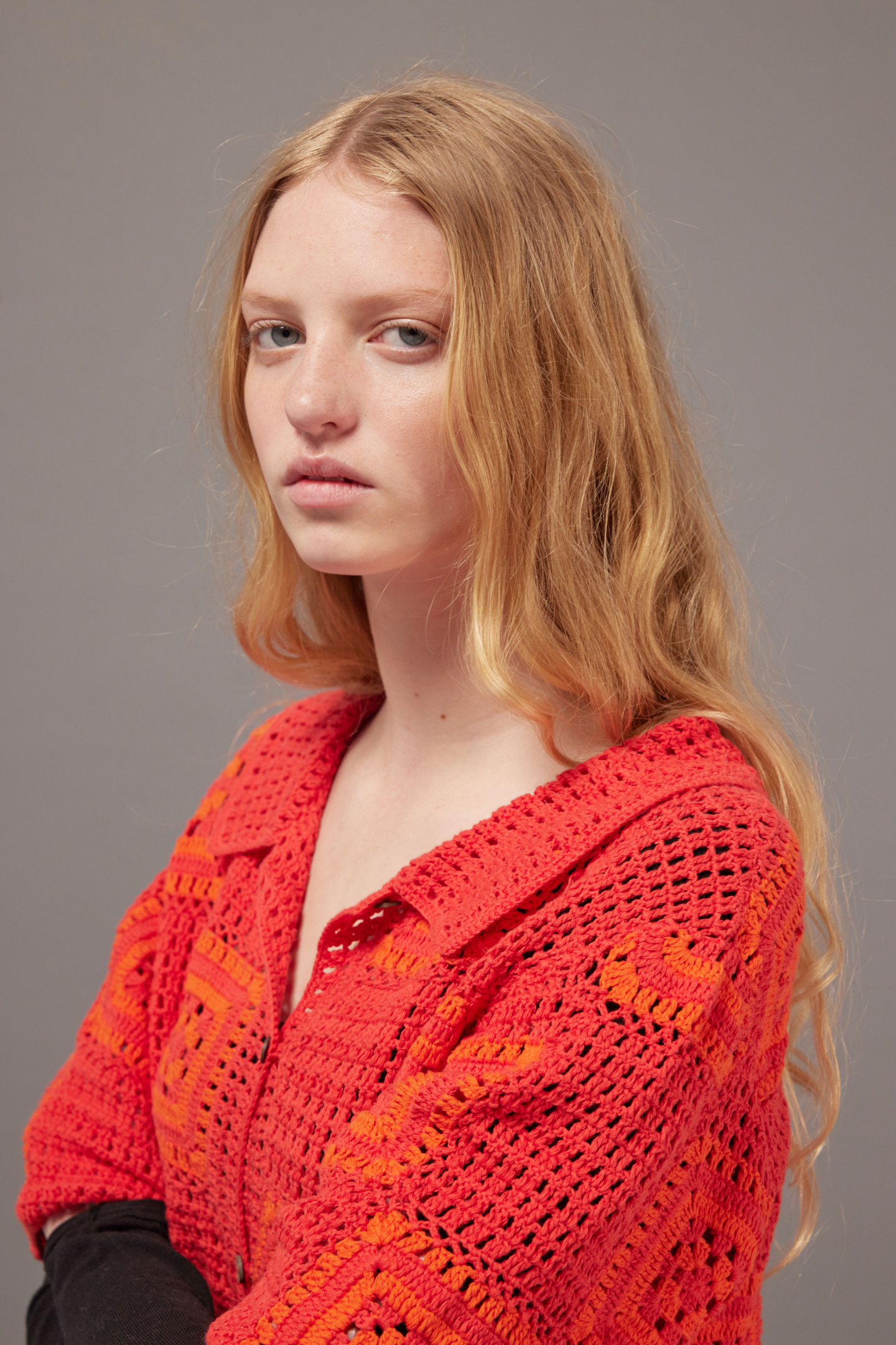 Hand-Crochet Shirt - Red / Orange