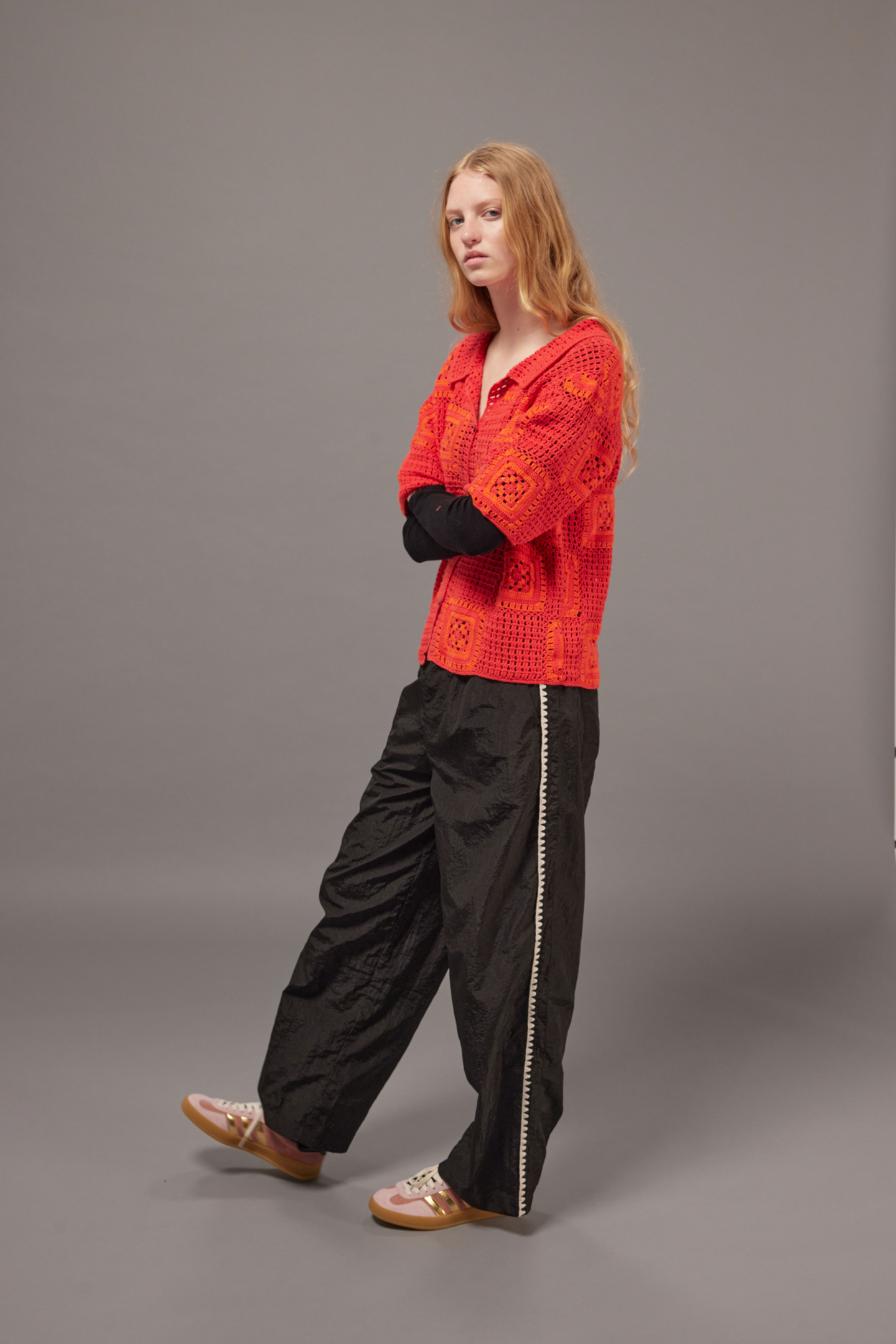 Hand-Crochet Shirt - Red / Orange