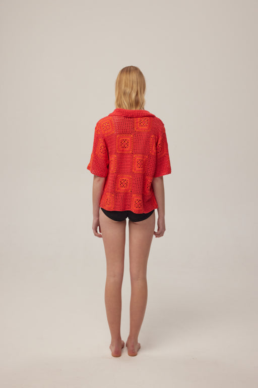 Hand-Crochet Shirt - Red / Orange