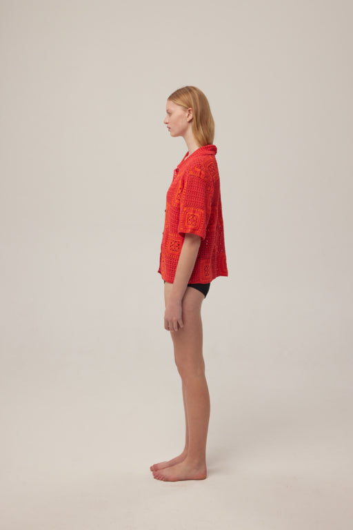 Hand-Crochet Shirt - Red / Orange