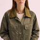 Phàrlain Utility Jacket in olive khaki satin finish with utility pockets