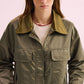 Phàrlain Utility Jacket in olive khaki satin finish with utility pockets