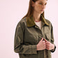 Phàrlain Utility Jacket in olive khaki satin finish with utility pockets