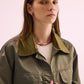 Phàrlain Utility Jacket in olive khaki satin finish with utility pockets