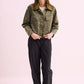 Phàrlain Utility Jacket in olive khaki satin finish with utility pockets