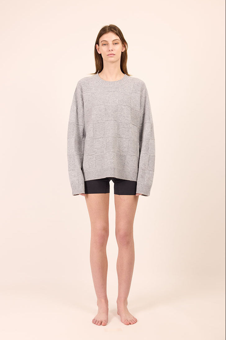 Pharlain Grey Marle Merino Wool Squares  Jumper with reversible knit squares and a silver lurex thread