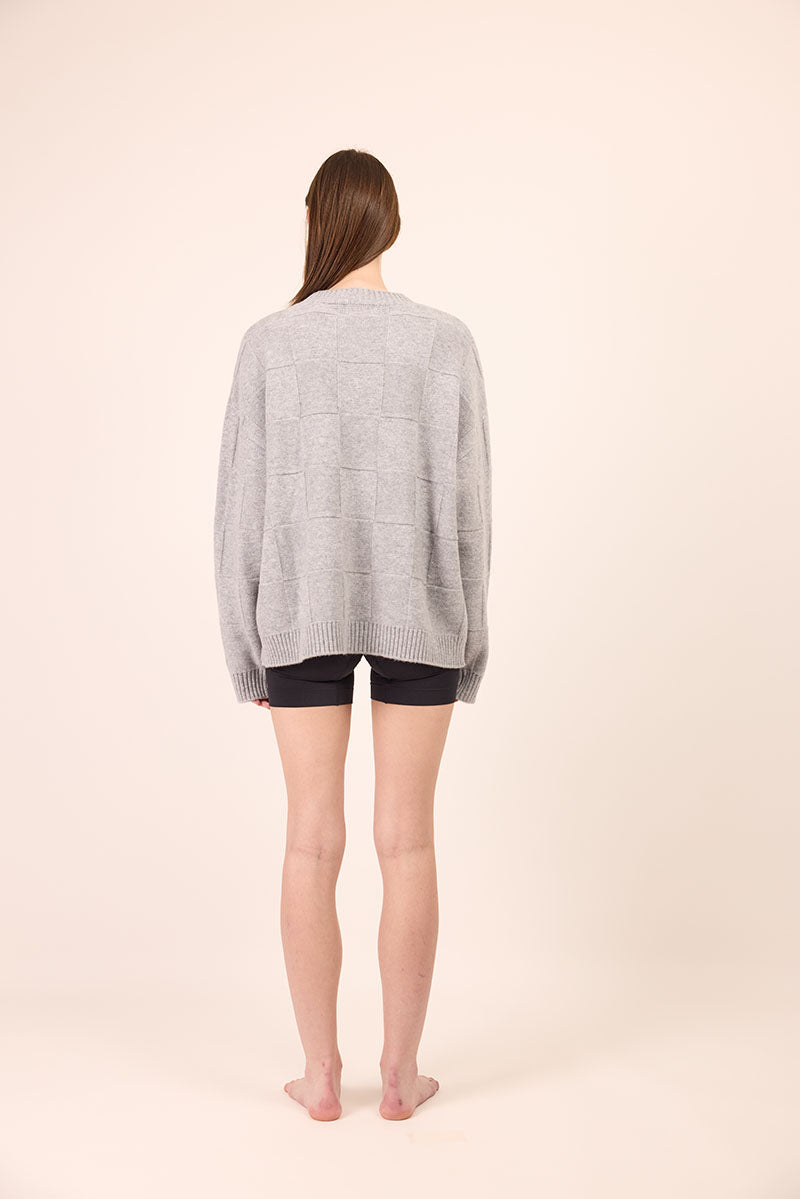 Pharlain Grey Marle Merino Wool Squares  Jumper with reversible knit squares and a silver lurex thread