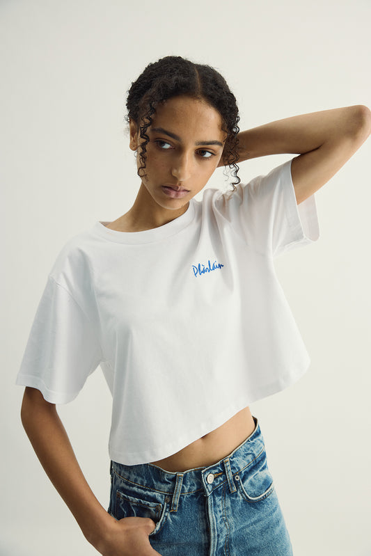 Script Crop Tee- White