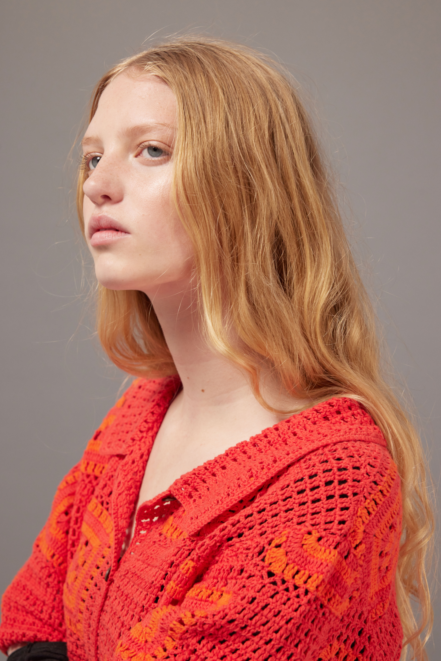 Hand-Crochet Shirt - Red / Orange