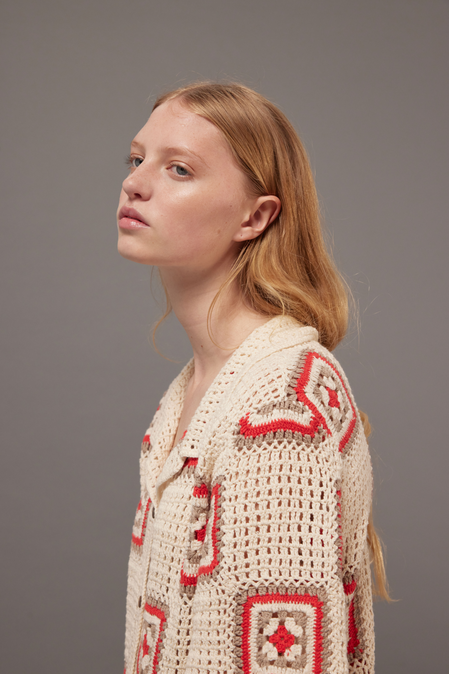 Hand-Crochet Shirt - Red Squares