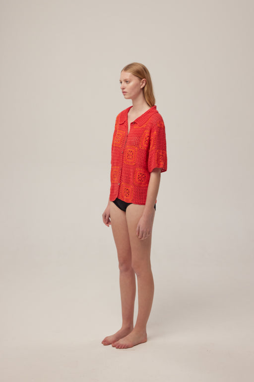 Hand-Crochet Shirt - Red / Orange