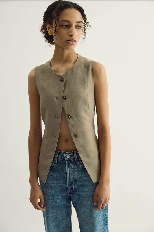 Button Vest - Olive