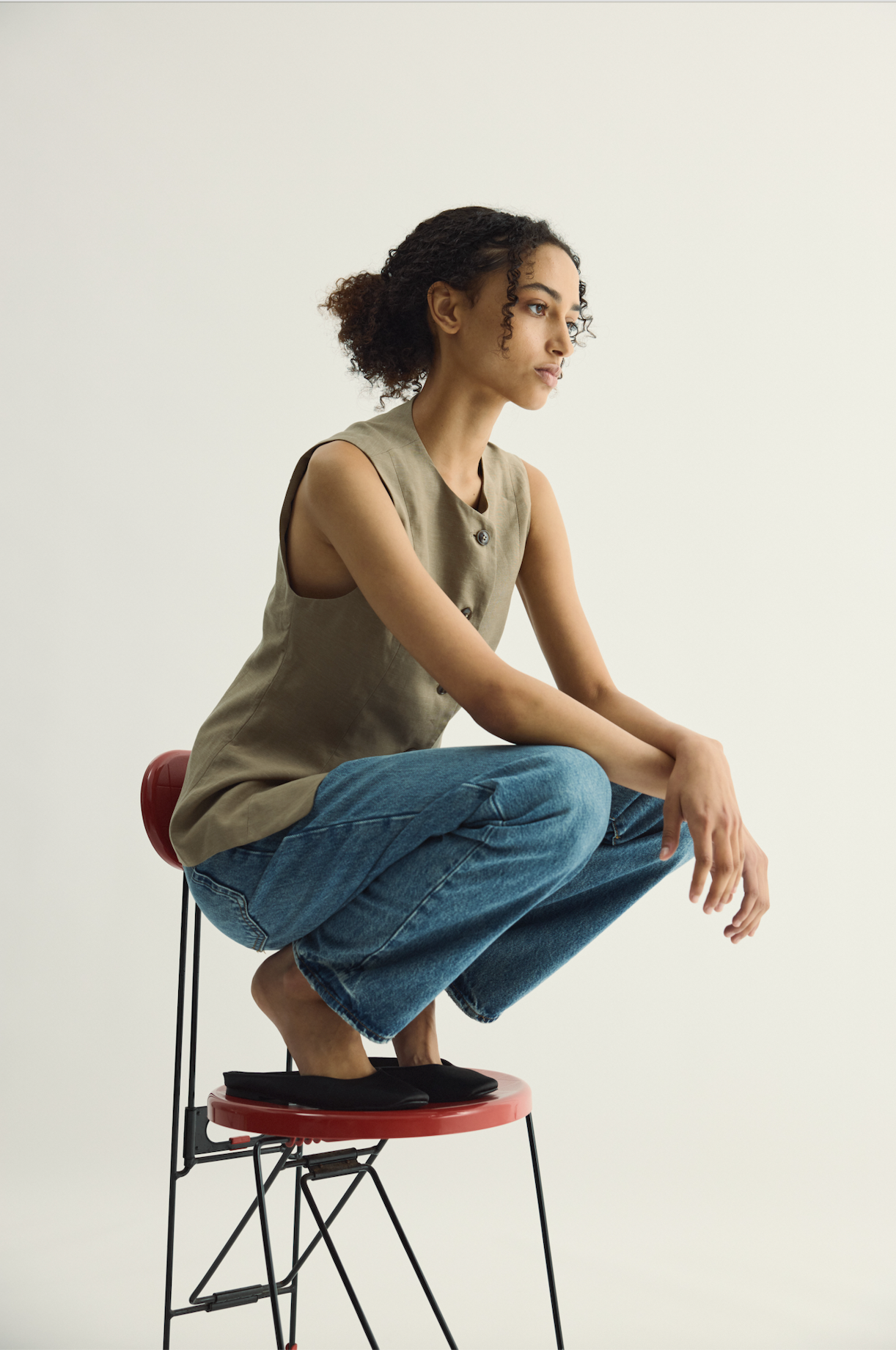 Button Vest - Olive