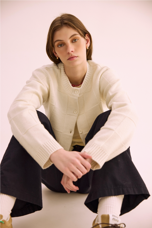 Squares Cardi - Cream Sparkle