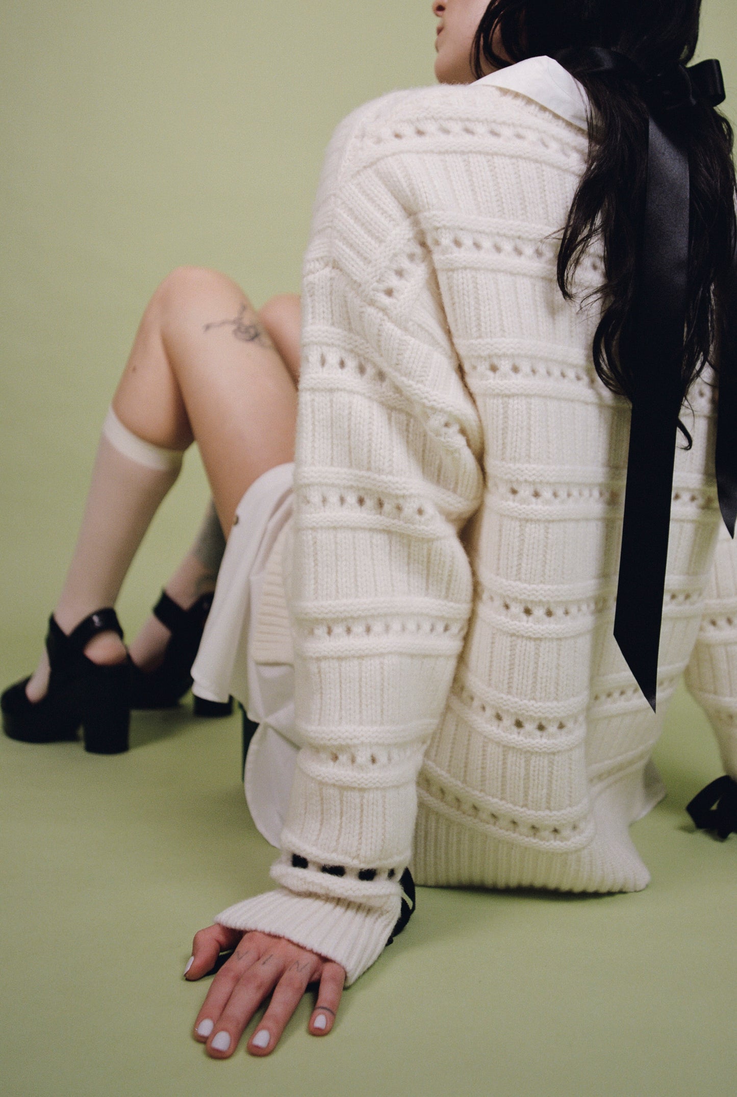 Marjory Sweater ivory sitting close shot